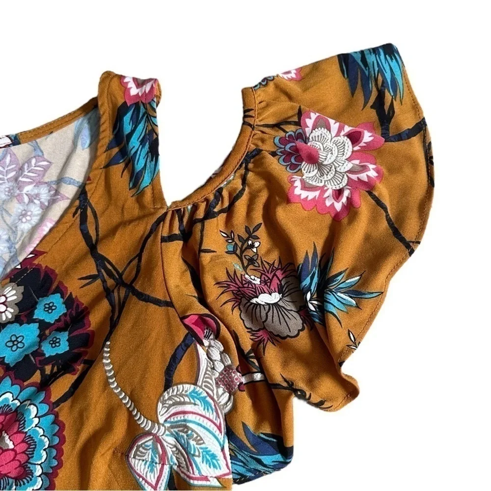 MSK Burnt Orange Floral Print Textured Cold Shoulder Mini Dress Size S NWT